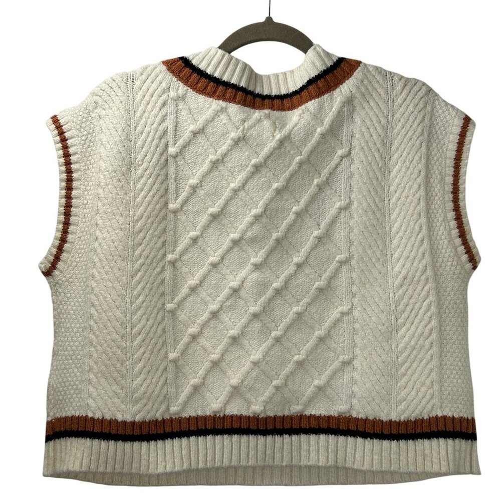 Maeve Anthropologie Willa Cable Knit Vest Size Medium Oversize Preppy Cozy - Picture 2 of 16